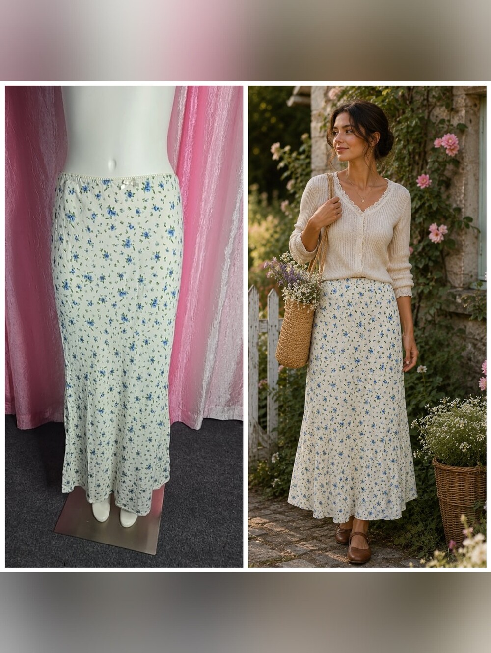 Wild Fable Column White Floral Cottagecore Fairy Dainty Linen Skirt Size Medium